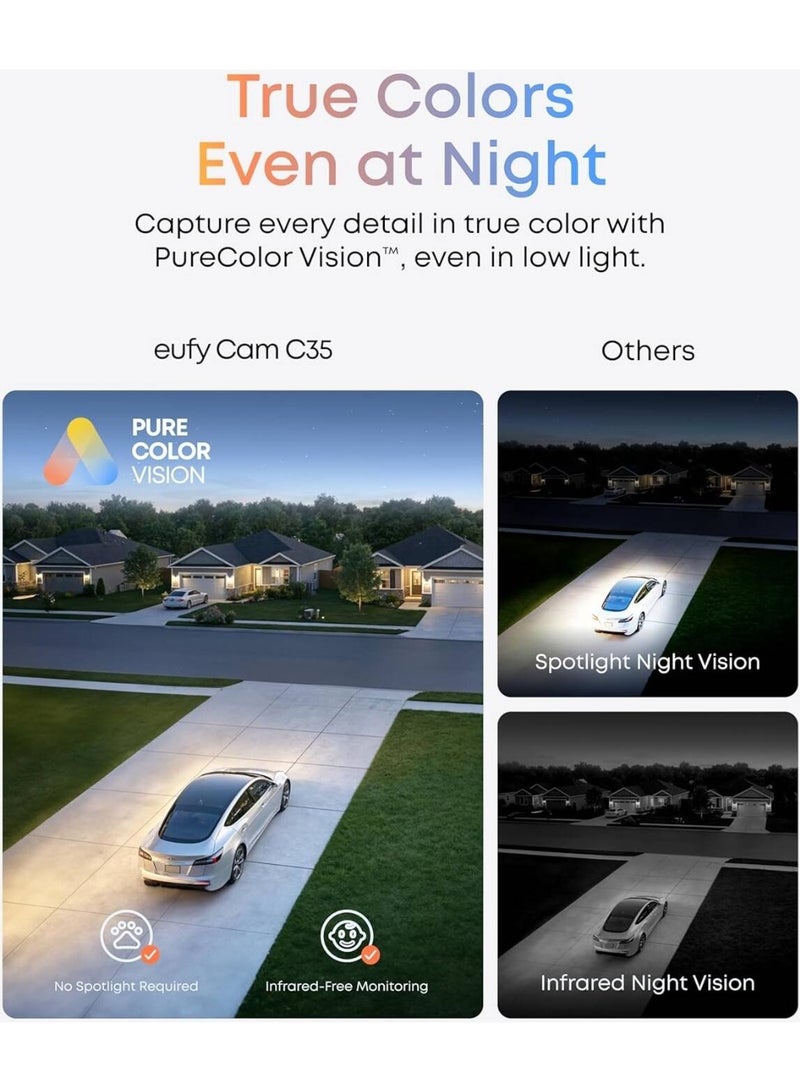 eufy Security eufyCam C35 4 Wireless Cameras for Int/East, Magnetic Mount, Color Night View, Local Memory, No Monthly Charge, IP67, Face Recognition, PV Panel Support, White - Image 4